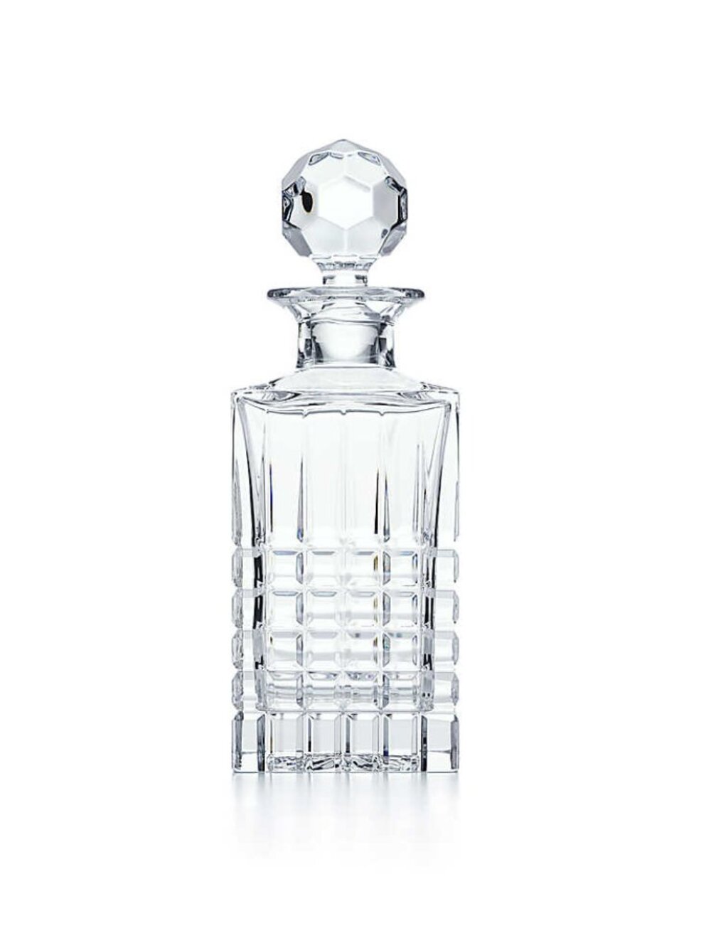 Tiffany & Co Plaid Lead Crystal Whiskey Decanter w Stopper Sticker Signed 10”